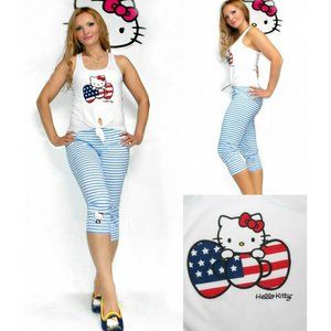 Hello Kitty "American Kitty" Pants and Tank Top lounge Set Pajamas, M